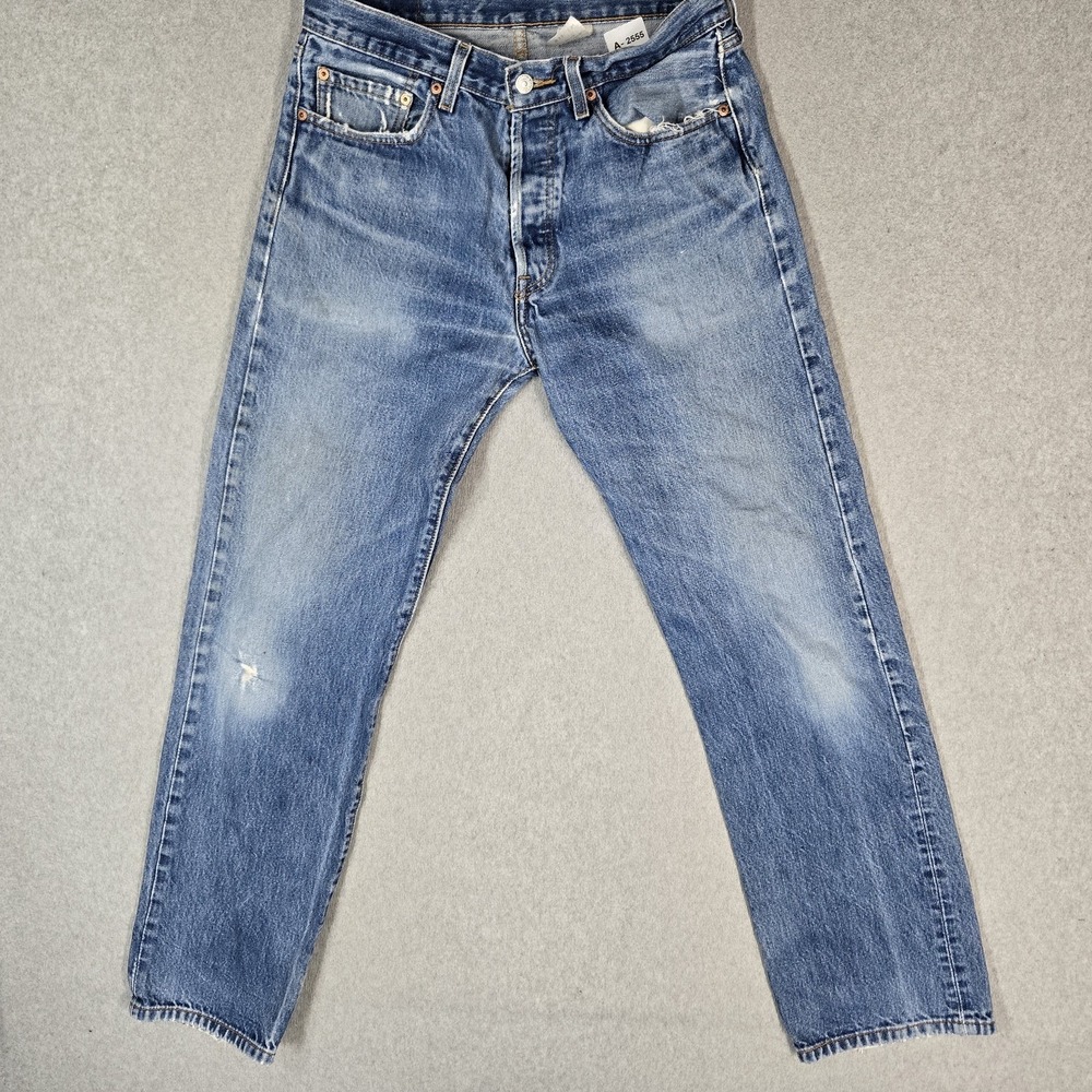 VINTAGE Levi's 501 Men Jeans 33X34 Blue Denim Straight Fit Distressed 31" Inseam